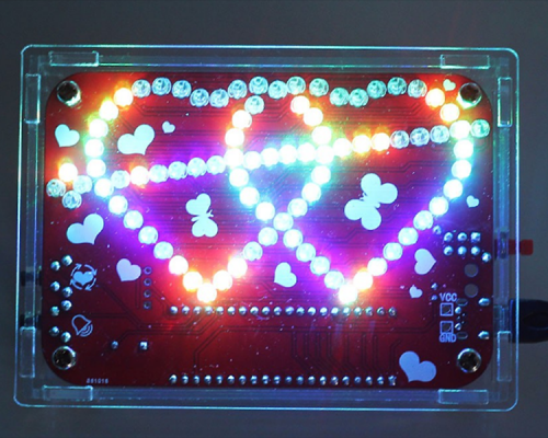 DIY Music Colorful RGB LED Flashing Light with Acrylic Case, Double Heart-shaped LED Light Electronic Kits for Valentine's Birthday Gift